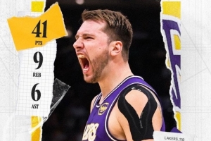 統治比賽！湖人發(fā)布東契奇41+9+6數據海報：賽季第四次單場(chǎng)40+