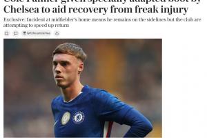 腳趾受傷特供！電訊報：藍軍為帕爾默制作定制球鞋，提供更多緩沖