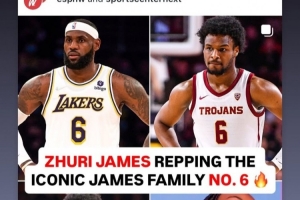 全家6號！詹姆斯轉發(fā)自己和三個(gè)子女均身穿6號球衣照