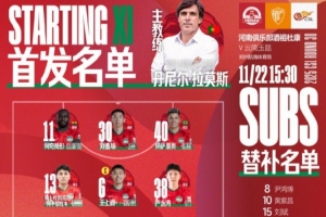2025中超聯(lián)賽第30輪：河南俱樂(lè )部VS云南玉昆，首發(fā)及替補隊員名單