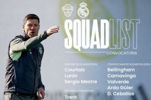 皇馬對陣埃爾切名單：姆巴佩、維尼修斯領(lǐng)銜，米利唐、阿拉巴缺戰