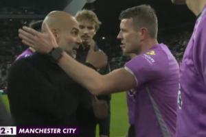 瓜帥點(diǎn)贊??瓜迪奧拉賽后找主裁握手交流，瓜帥向主裁豎起大拇指