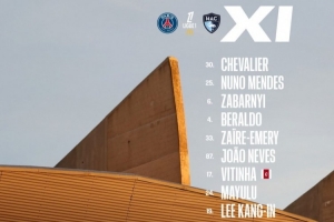 巴黎vs勒阿弗爾首發(fā)：努諾·門(mén)德斯、若昂·內維斯、維蒂尼亞出戰