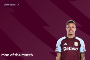 雙響+任意球制勝，摩根·羅杰斯當選維拉2-1利茲聯(lián)全場(chǎng)最佳球員