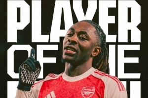 北倫敦德比戴帽！阿森納官方：埃澤被球迷票選為本場(chǎng)隊內最佳